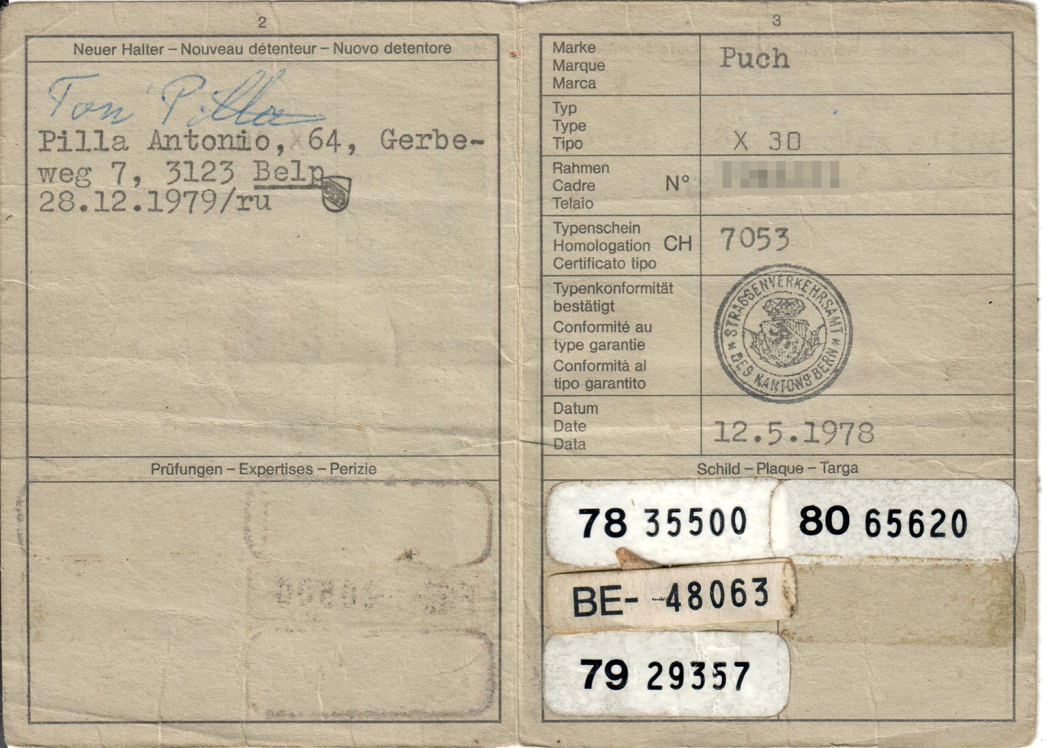 Mofa Ausweis aus dem Jahr 1978